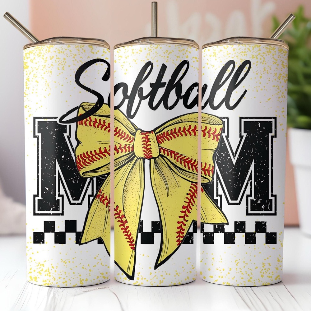 Softball Tumbler with Yellow Bow